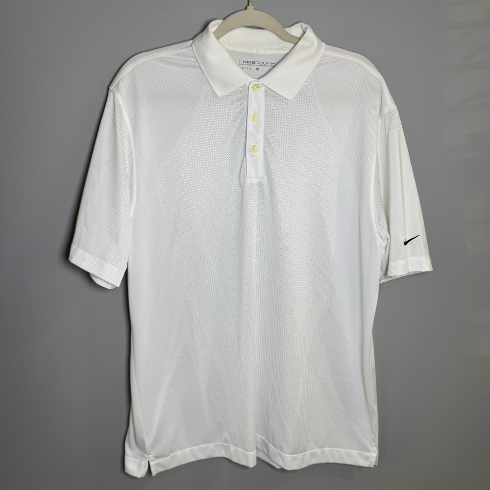 Nike Golf Dri-FIT Polo Shirt Mens Large White Medinah Country Club Short Sleeve